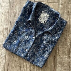 Spirit M&Co‎ Western Sleeveless Blue White Floral Denim Shirt Button Down 16/XL